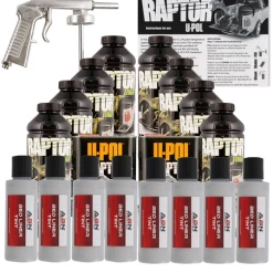 U-POL Raptor Tintable Bright Silver BedLiner W/ SprayGun, 8 Liters Upol